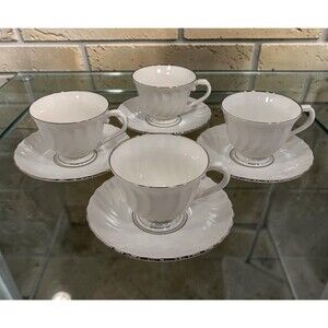 4 Syracuse WEDDING RING Cup and Saucer Sets Silhouette Fine China
